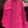 Italian Rose Drawstring Patchwork Knit Loose Sweatshirt Spring