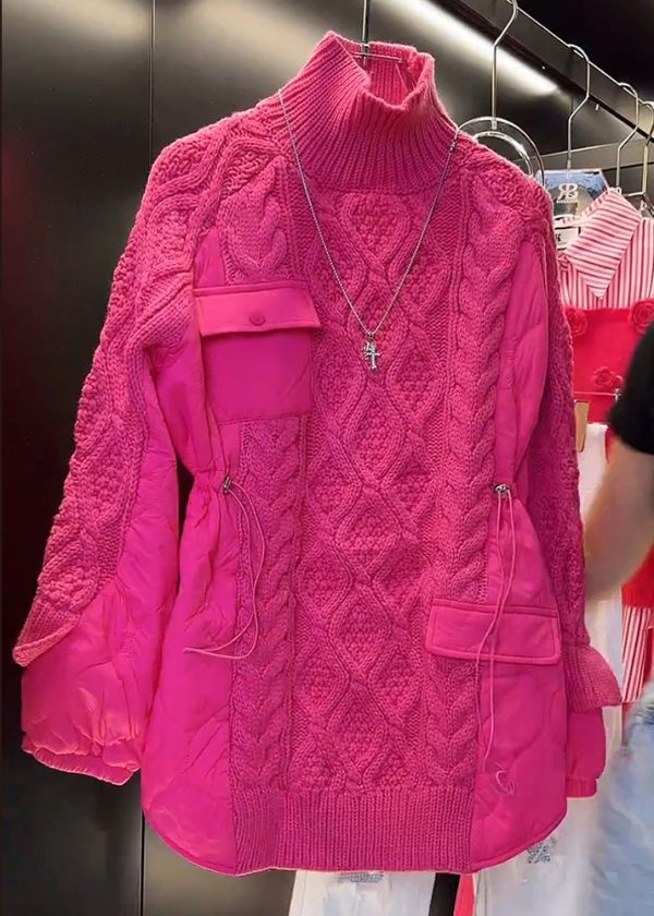 Italian Rose Drawstring Patchwork Knit Loose Sweatshirt Spring - Image 5