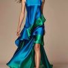 Italian Royal Blue Asymmetrical Patchwork Silk Dress Summer