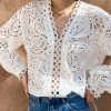 Italian White Hollow Out Cotton Shirts Spring