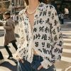 Italian White Print Lace Patchwork Chiffon Blouses Spring