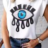 Italian White Stand Collar Sequins Shirts Short Sleeve