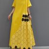 Italian Yellow O-Neck wrinkled Patchwork Maxi Dresses Spring