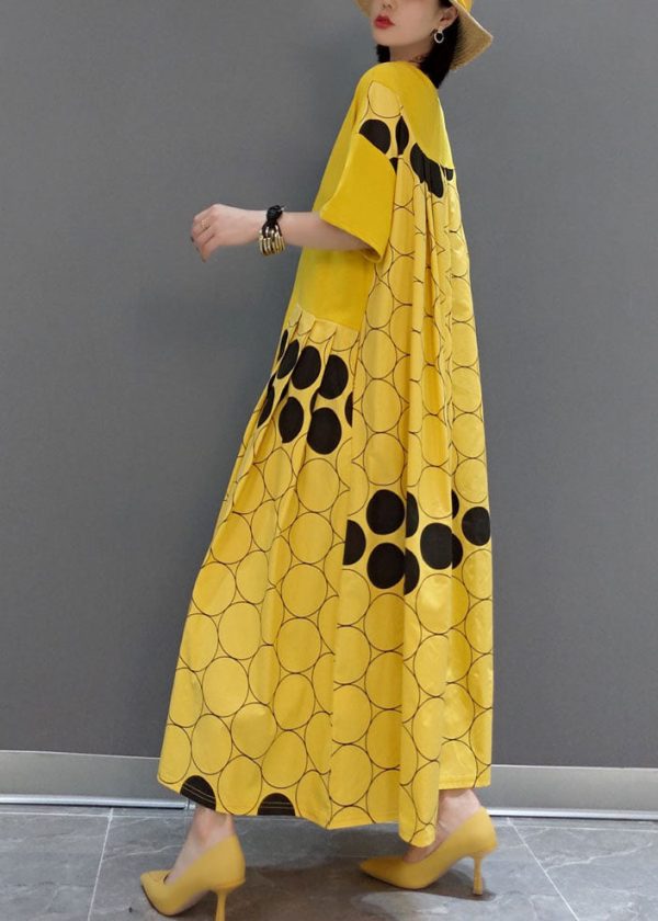 Italian Yellow O-Neck wrinkled Patchwork Maxi Dresses Spring - Image 4