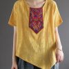 Italian Yellow Retro Embroideried Summer Shirt Short Sleeve
