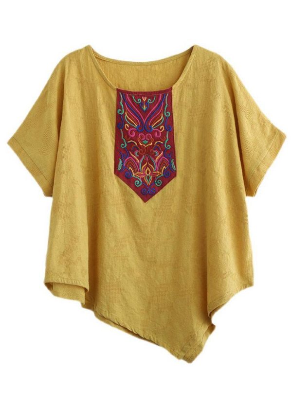 Italian Yellow Retro Embroideried Summer Shirt Short Sleeve - Image 5