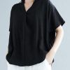 Italian black linen cotton Blouse Pakistani Fabrics v neck Button Down Knee Summer blouses