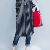 Italian black striped Cotton clothes lapel oversized shirt Dres