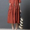 Italian o neck pockets Cotton clothes For Women Outfits red Dress