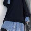 Italian patchwork false two pieces Cotton tunic dress Neckline black Dresses