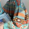 Jacquard Blue O Neck Cozy Knit Mens Sweaters Fall