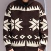 Jacquard Coffee Zip Up Cozy Knit Mens Coat Spring