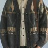 Jacquard Dark Gray V Neck Button Knit Men Coat Spring