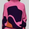 Jacquard Rose Turtleneck Cozy Knit Sweater Spring