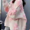 Jacquard White O-Neck Bow Cozy Knit Sweater Spring