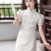 Jacquard White Patchwork Kids Long Dresses Puff Sleeve