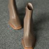 Khaki zippered Faux Leather Boots High Heels
