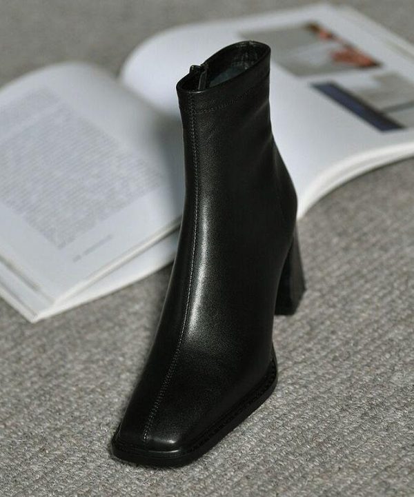 Khaki zippered Faux Leather Boots High Heels - Image 5
