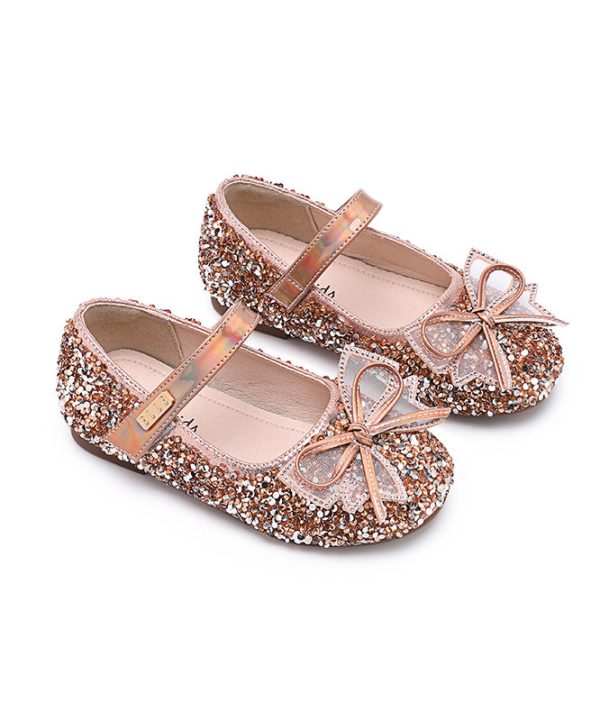 Kids Girls Buckle Strap Princess Flat Shoes For Silver Faux Leather Zircon - Image 4