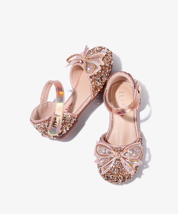Kids Girls Buckle Strap Princess Flat Shoes For Silver Faux Leather Zircon - Image 5
