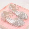 Kids Girls Faux Leather Princess Flats Buckle Strap Silver Zircon