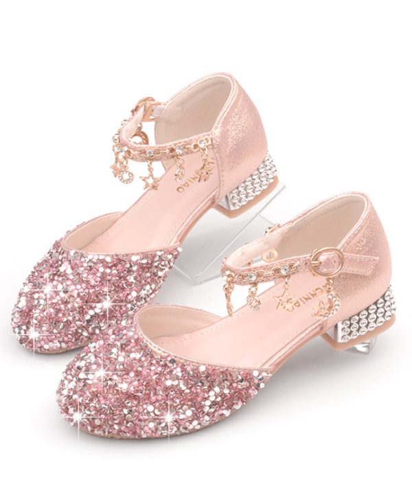 Kids Girls Faux Leather Princess Flats Buckle Strap Silver Zircon - Image 5