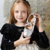 Kids Girls Silver Bow Cross Strap Princess Flat Shoes