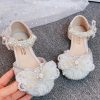 Kids Girls Silver Princess Sandals Buckle Strap Zircon Nail Bead