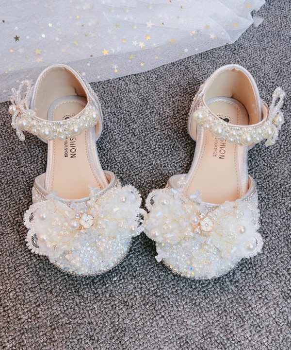 Kids Girls Silver Princess Sandals Buckle Strap Zircon Nail Bead - Image 2