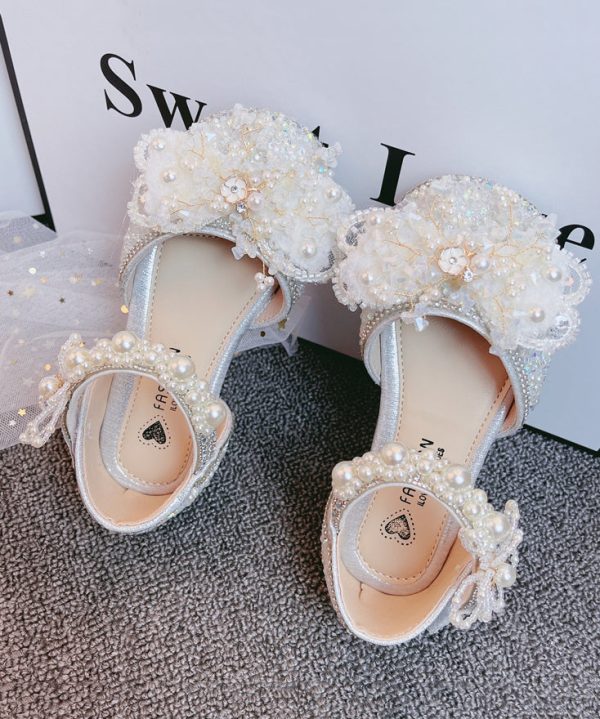 Kids Girls Silver Princess Sandals Buckle Strap Zircon Nail Bead - Image 4