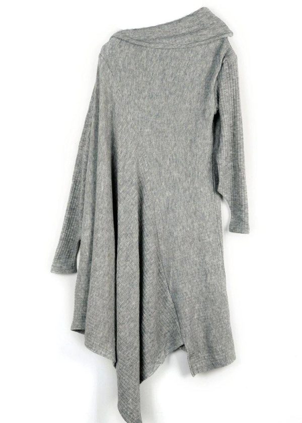 Knitted black Sweater dresses Design asymmetric Big high neck knitted tops - Image 4