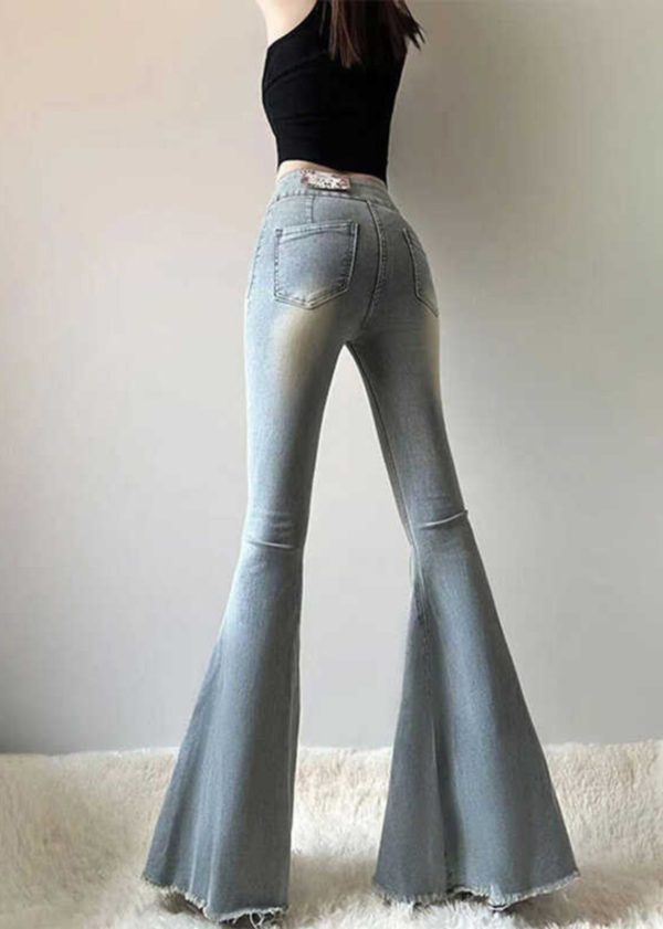Light Blue Denim Bell-bottom Trousers Pants Tummy Control Spring - Image 4
