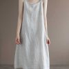 Linen Colour Spaghetti Strap Solid Dress Sleeveless