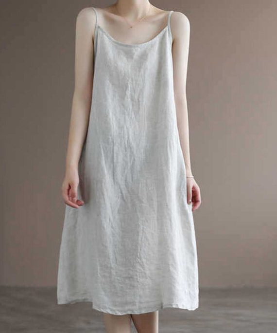 Linen Colour Spaghetti Strap Solid Dress Sleeveless