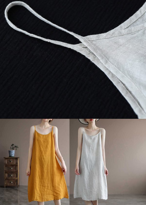 Linen Colour Spaghetti Strap Solid Dress Sleeveless - Image 5