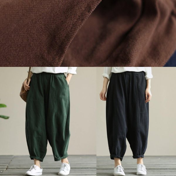 Literary loose green color wild large size elastic waist nine-point harem pants - Image 5