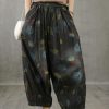 Literary plus size wide-leg pants 2025 autumn new thin yellow printed straight-leg pants
