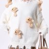 Loose Apricot O Neck Cartoon Decorated Ripped Knit Sweaters Spring