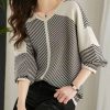 Loose Apricot Striped Patchwork Knit Sweaters V Neck Spring