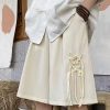Loose Apricot Tasseled Pockets Elastic Waist Ice Silk Men Shorts Summer