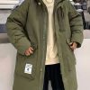 Loose Army Green Hooded Zippered Pockets Duck Down Men Down Coats Winter