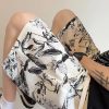Loose Beige Print Elastic Waist Ice Silk Mens Shorts Summer