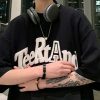 Loose Black O Neck Letter Solid Cotton T Shirt Men Half Sleeve