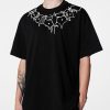Loose Black O Neck Pearl Solid Cotton Men's T Shirts Short Sleeve