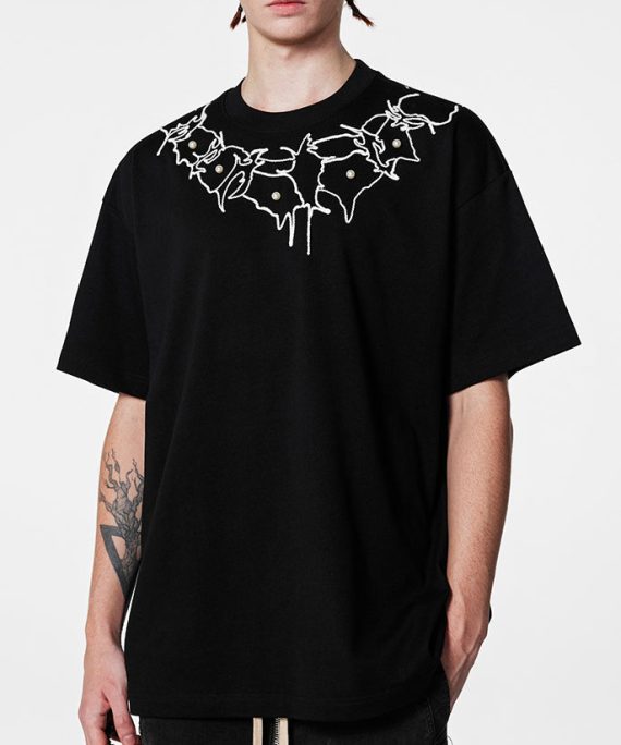 Loose Black O Neck Pearl Solid Cotton Men's T Shirts Short Sleeve