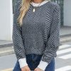 Loose Black O-Neck Striped Cozy Knit Sweater Spring