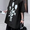 Loose Black Peter Pan Collar Print Cotton Men Shirts Summer