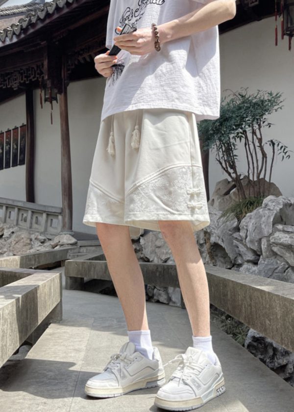 Loose Black Pockets Lace Up Solid Ice Silk Mens Shorts Summer - Image 2