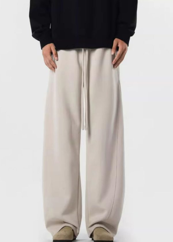 Loose Black Pockets Solid Warm Fleece Mens Pants Elastic Waist Spring - Image 2