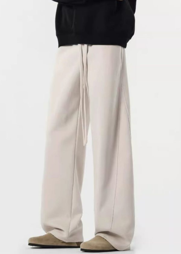 Loose Black Pockets Solid Warm Fleece Mens Pants Elastic Waist Spring - Image 3